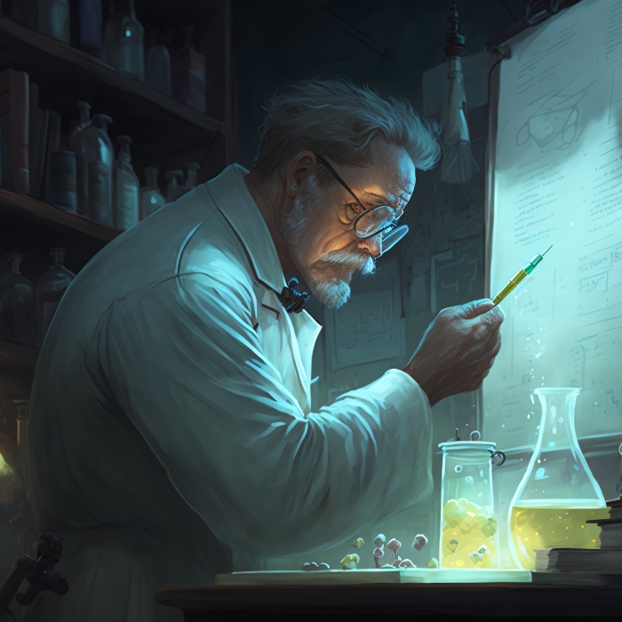 a senior scientist looking over his formulations